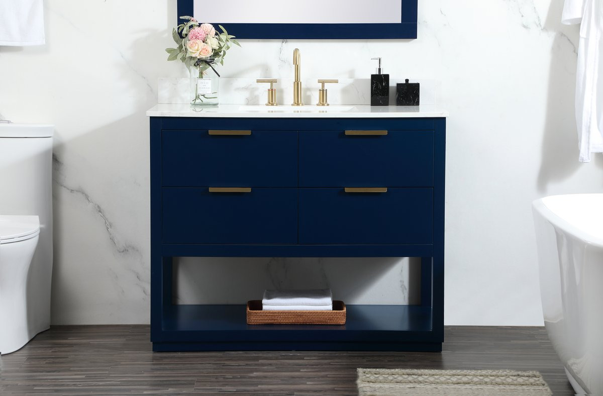 Elegant Decor VF19242BL-BS 42 inch single bathroom vanity in blue with backsplash