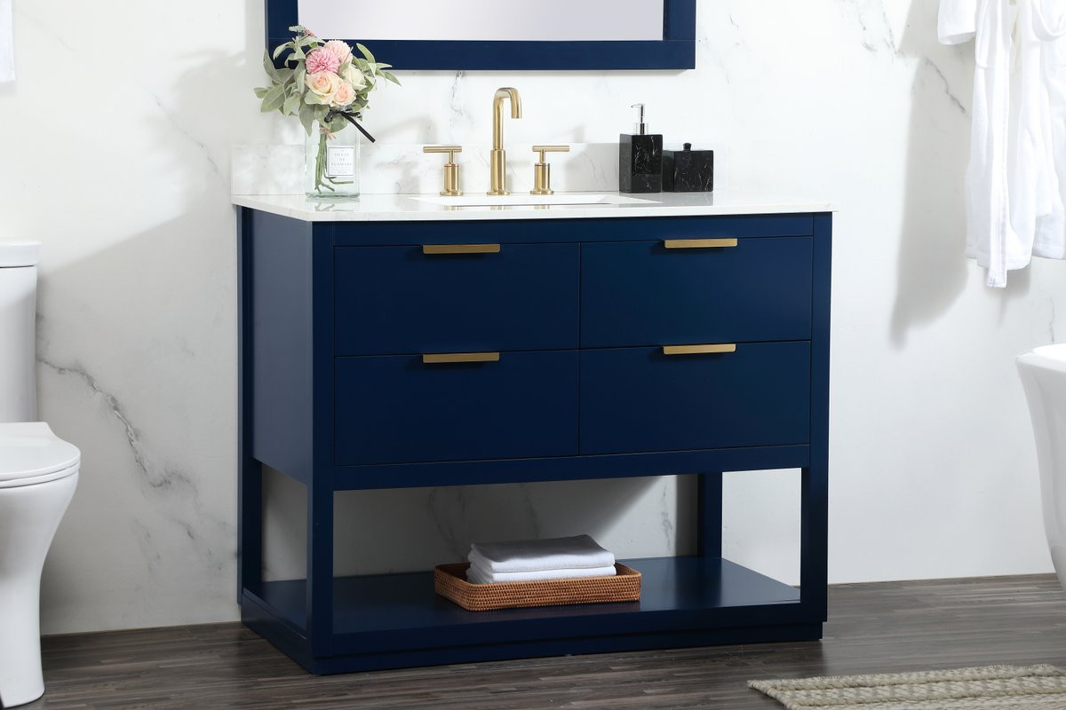 Elegant Decor VF19242BL-BS 42 inch single bathroom vanity in blue with backsplash