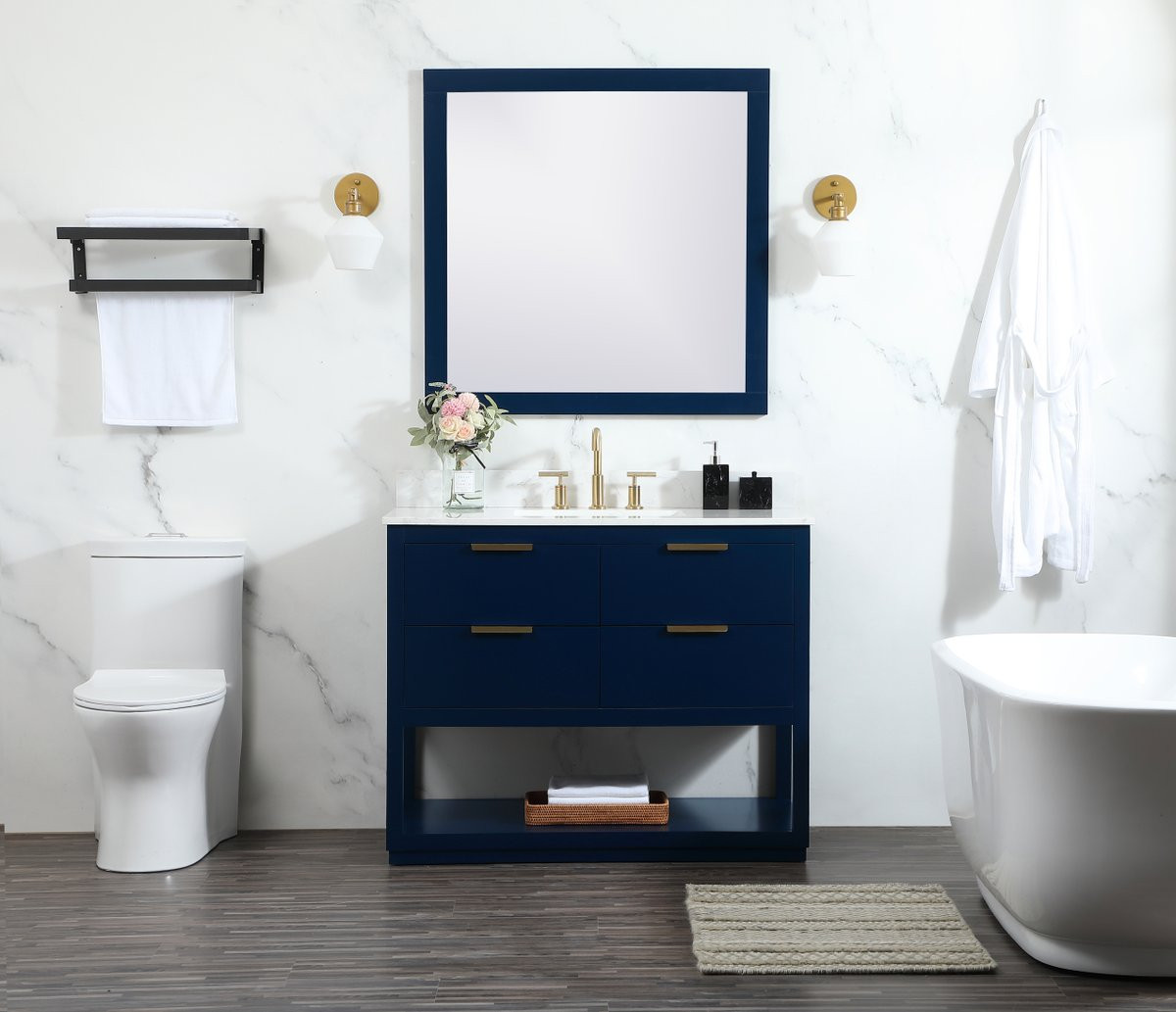 Elegant Decor VF19242BL-BS 42 inch single bathroom vanity in blue with backsplash