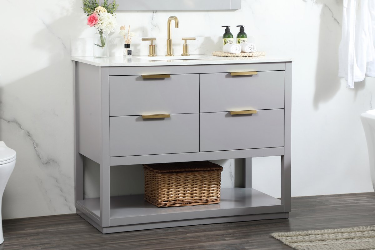 Elegant Decor VF19242GR-BS 42 inch single bathroom vanity in grey with backsplash