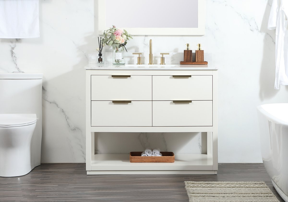Elegant Decor VF19242WH-BS 42 inch single bathroom vanity in white with backsplash