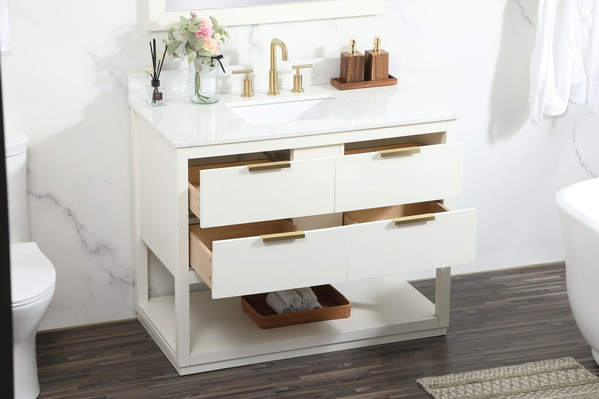 Elegant Decor VF19242WH-BS 42 inch single bathroom vanity in white with backsplash