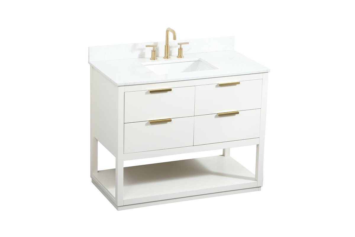 Elegant Decor VF19242WH-BS 42 inch single bathroom vanity in white with backsplash