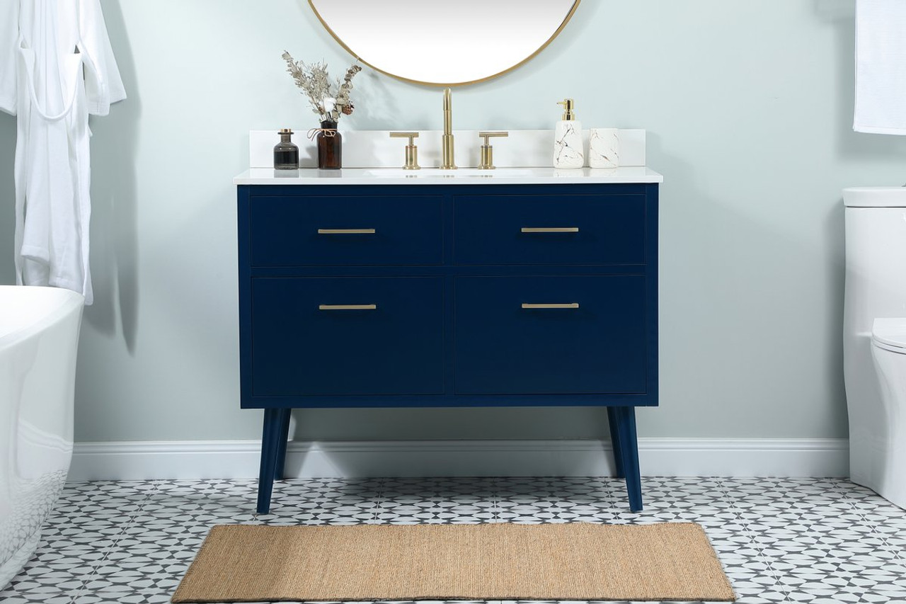 Elegant Decor VF41042MBL-BS 42 inch bathroom vanity in Blue with backsplash