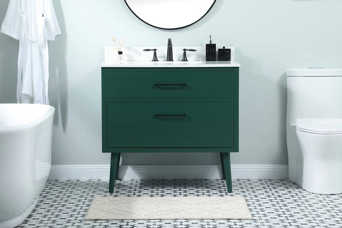 Elegant Decor VF41036MGN-BS 36 inch bathroom vanity in Green with backsplash