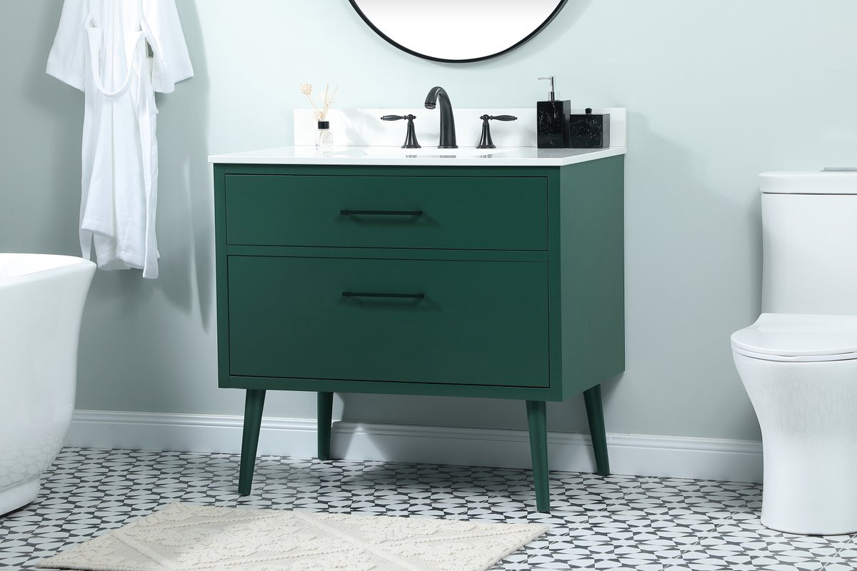 Elegant Decor VF41036MGN-BS 36 inch bathroom vanity in Green with backsplash