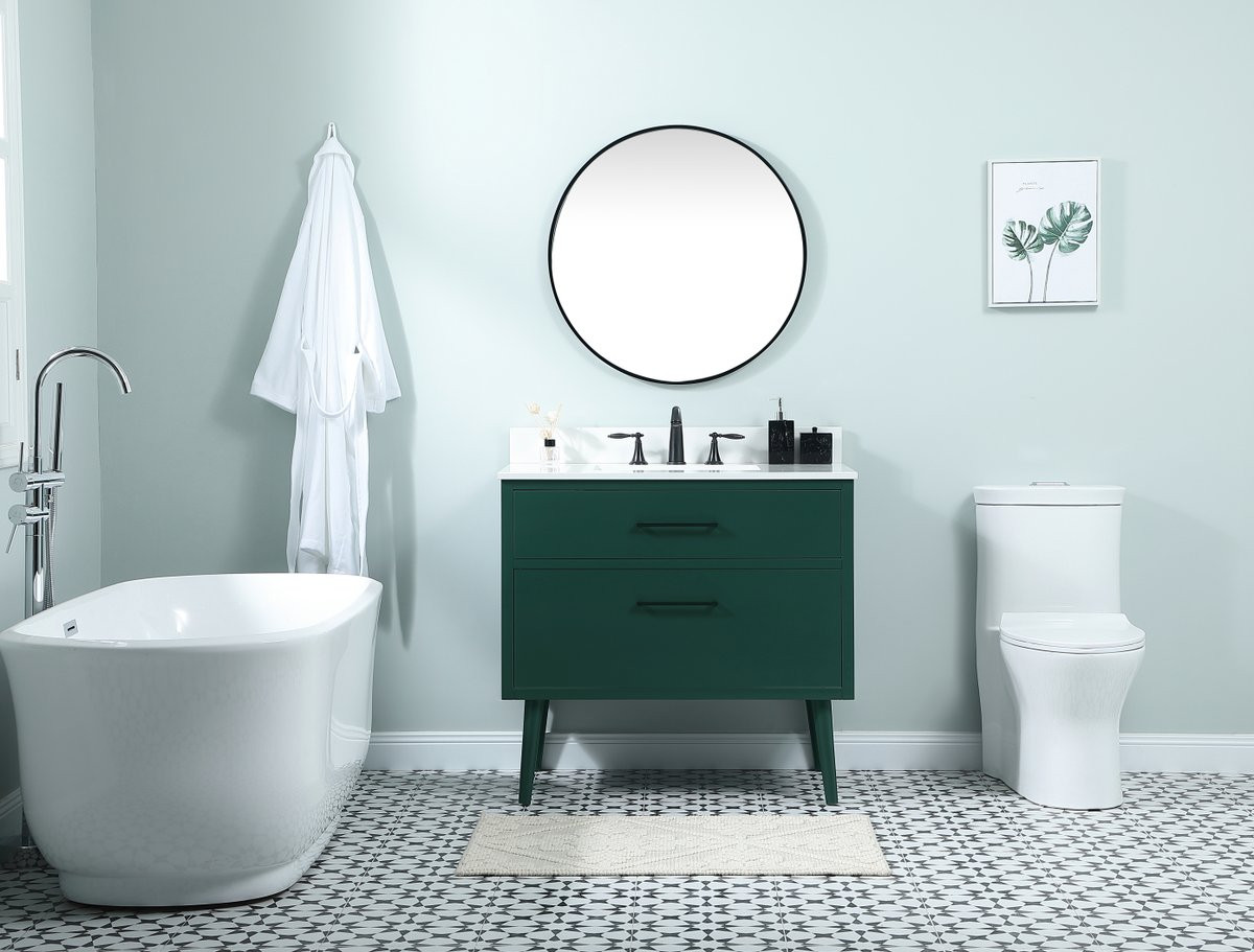 Elegant Decor VF41036MGN-BS 36 inch bathroom vanity in Green with backsplash
