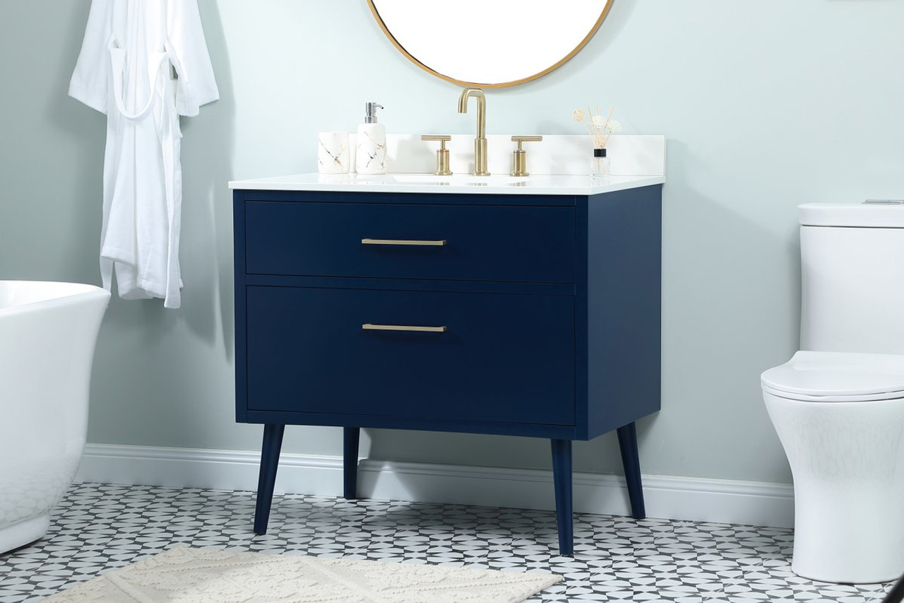 Elegant Decor VF41036MBL-BS 36 inch bathroom vanity in Blue with backsplash