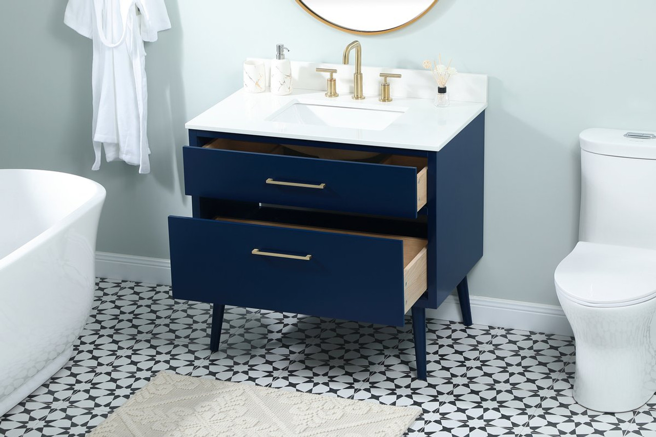 Elegant Decor VF41036MBL-BS 36 inch bathroom vanity in Blue with backsplash