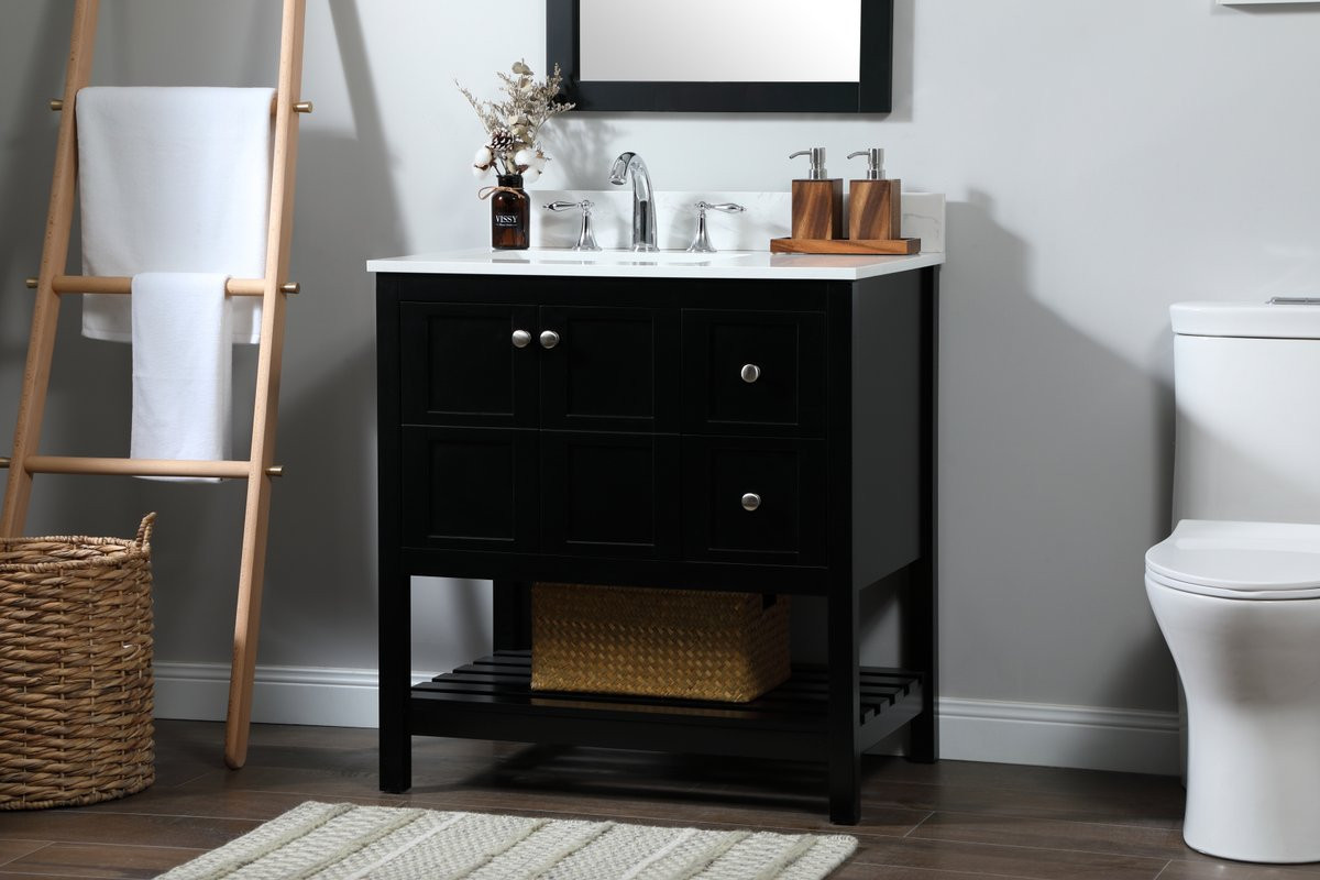 Elegant Decor VF16432BK-BS 32 inch single bathroom vanity in black with backsplash