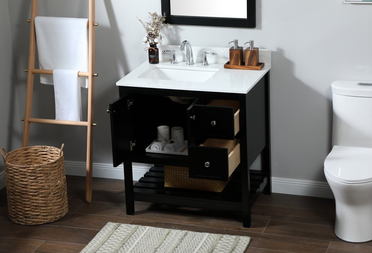 Elegant Decor VF16432BK-BS 32 inch single bathroom vanity in black with backsplash