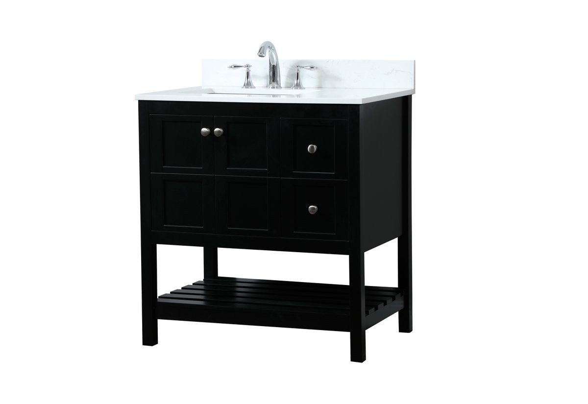 Elegant Decor VF16432BK-BS 32 inch single bathroom vanity in black with backsplash