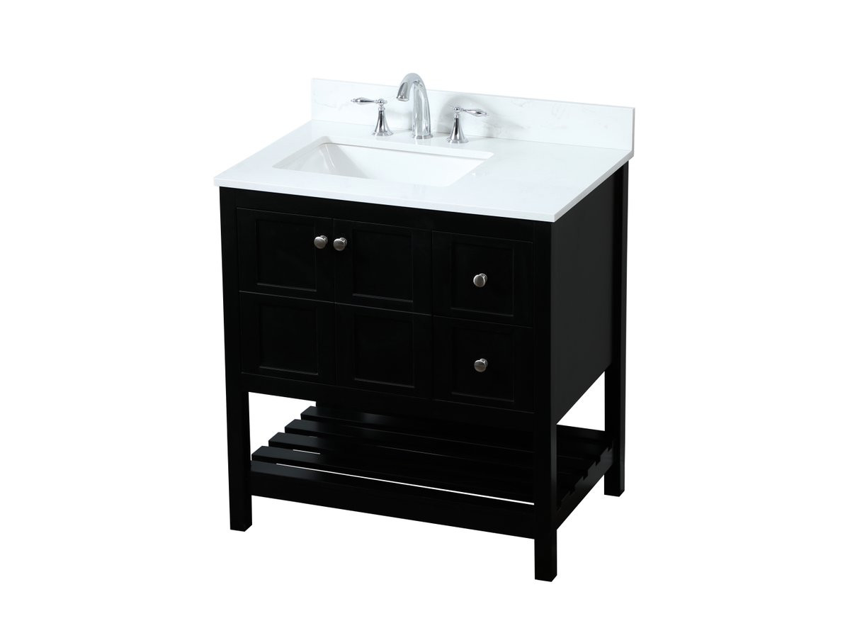 Elegant Decor VF16432BK-BS 32 inch single bathroom vanity in black with backsplash