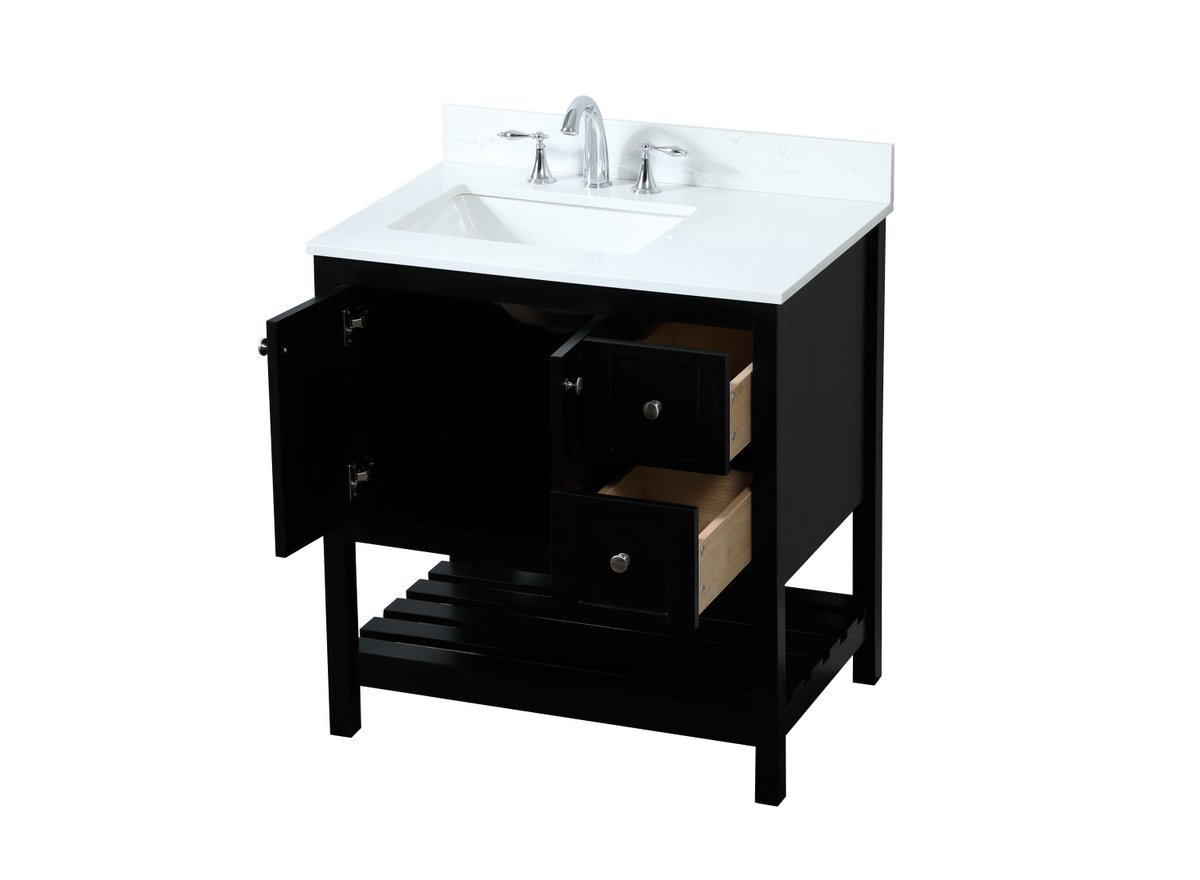 Elegant Decor VF16432BK-BS 32 inch single bathroom vanity in black with backsplash