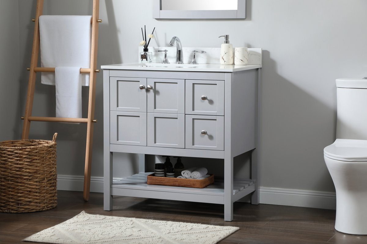 Elegant Decor VF16432GR-BS 32 inch single bathroom vanity in grey with backsplash