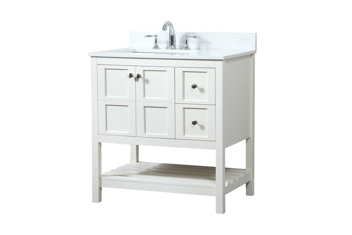 Elegant Decor VF16432WH-BS 32 inch single bathroom vanity in white with backsplash