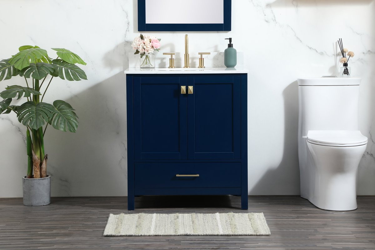 Elegant Decor VF18830BL-BS 30 inch single bathroom vanity in blue with backsplash