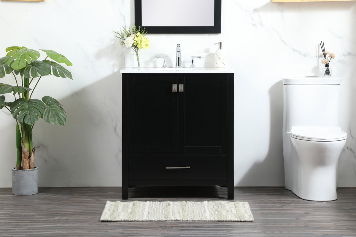 Elegant Decor VF18830BK-BS 30 inch single bathroom vanity in black with backsplash