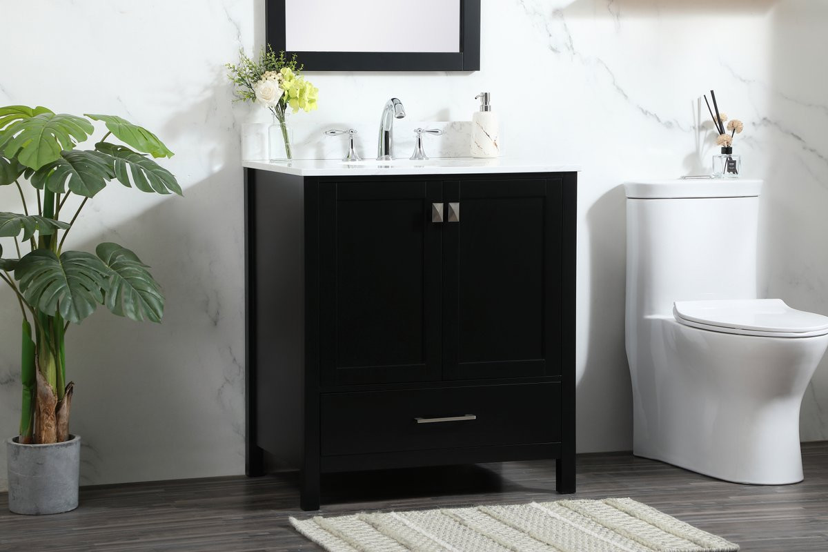 Elegant Decor VF18830BK-BS 30 inch single bathroom vanity in black with backsplash