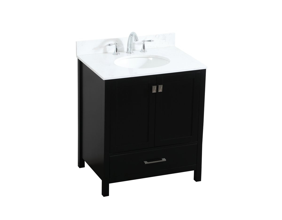 Elegant Decor VF18830BK-BS 30 inch single bathroom vanity in black with backsplash