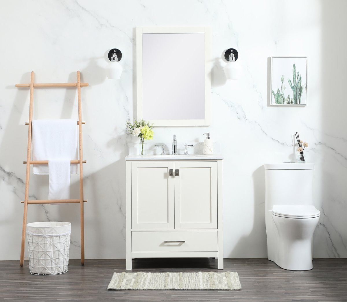 Elegant Decor VF18830WH-BS 30 inch single bathroom vanity in white with backsplash