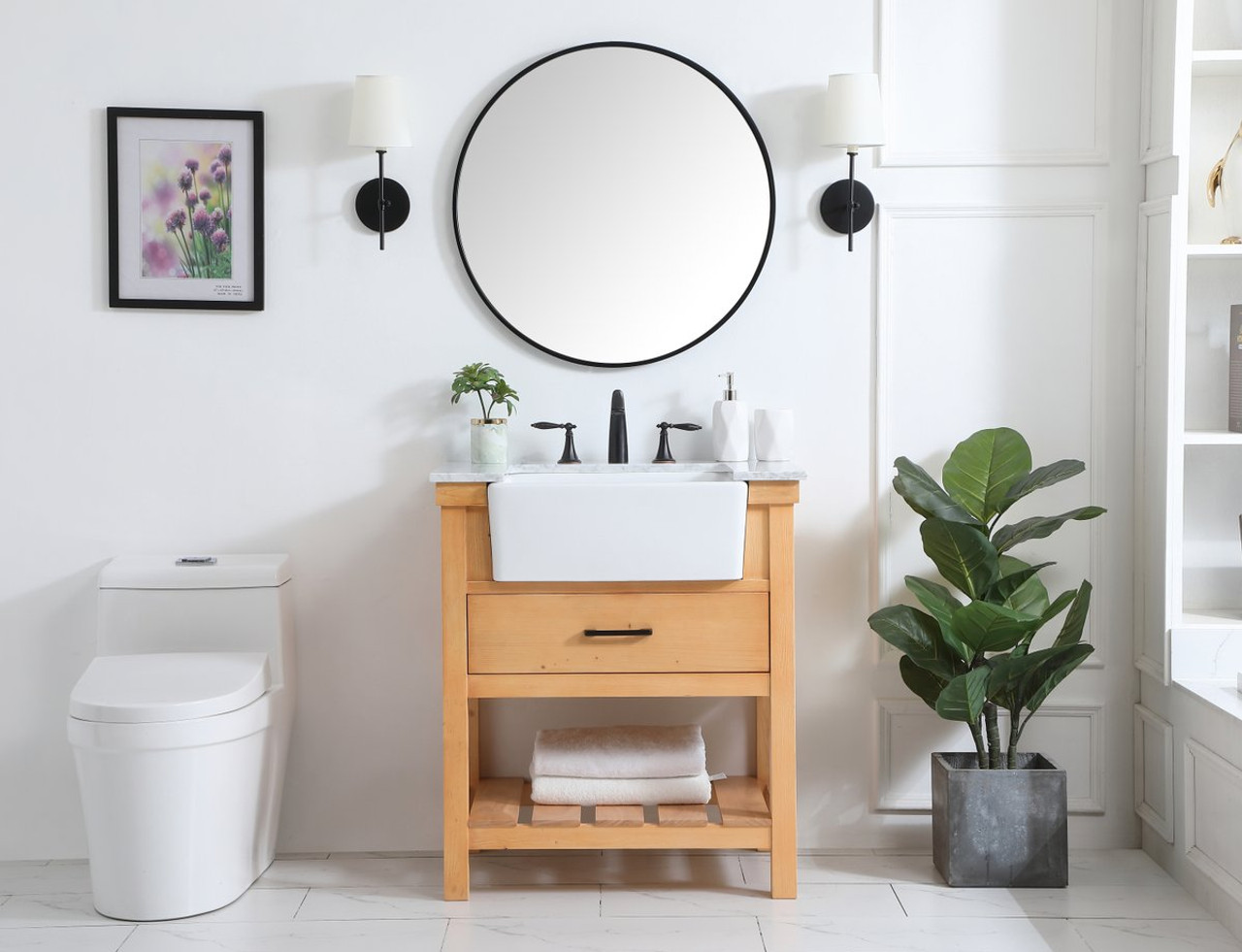 Elegant Decor VF60130NW 30 inch single bathroom vanity in natural wood