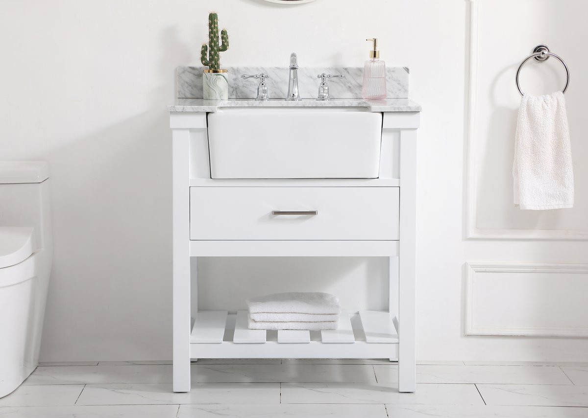 Elegant Decor VF60130WH-BS 30 inch single bathroom vanity in white with backsplash