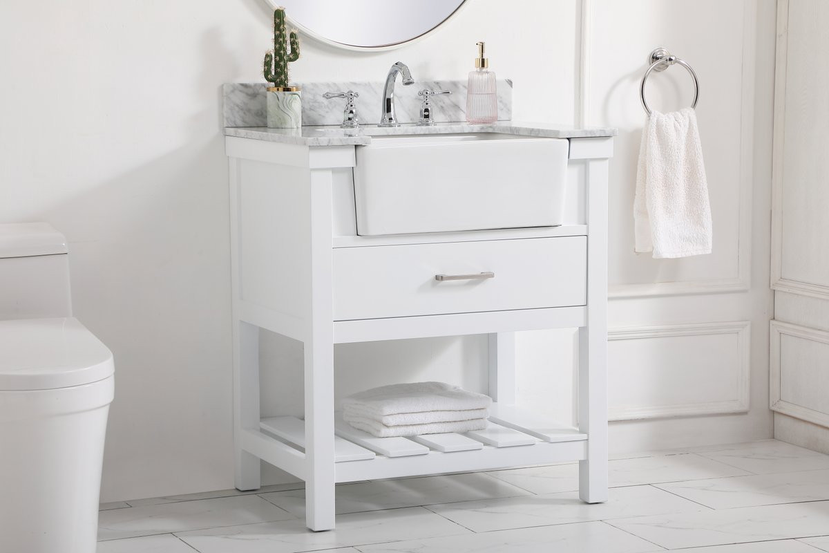 Elegant Decor VF60130WH-BS 30 inch single bathroom vanity in white with backsplash