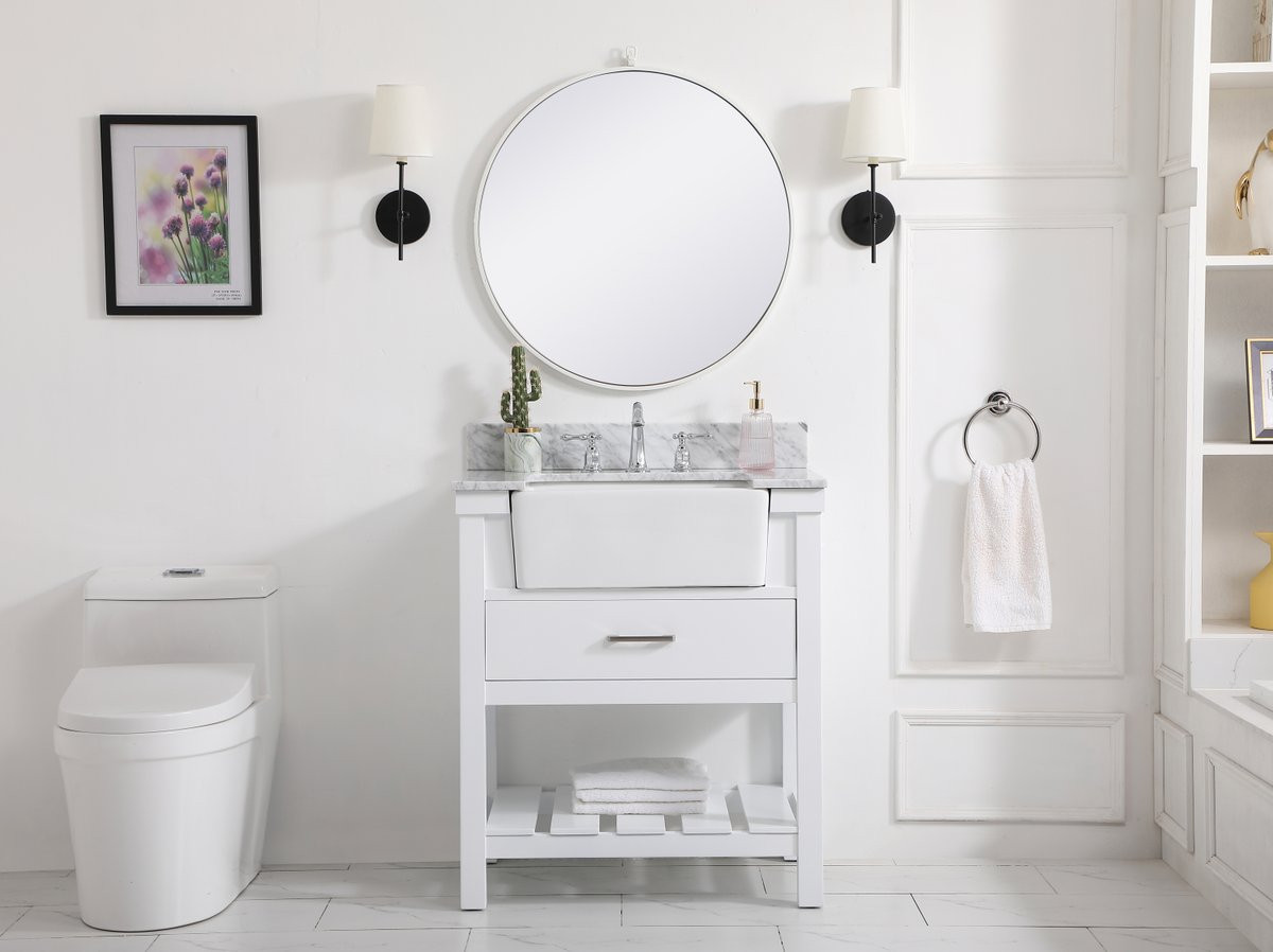 Elegant Decor VF60130WH-BS 30 inch single bathroom vanity in white with backsplash