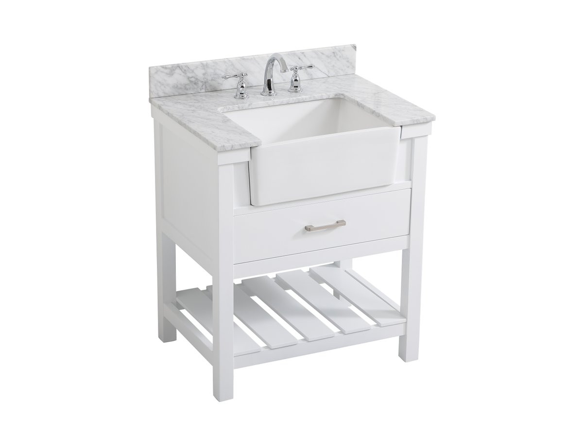 Elegant Decor VF60130WH-BS 30 inch single bathroom vanity in white with backsplash