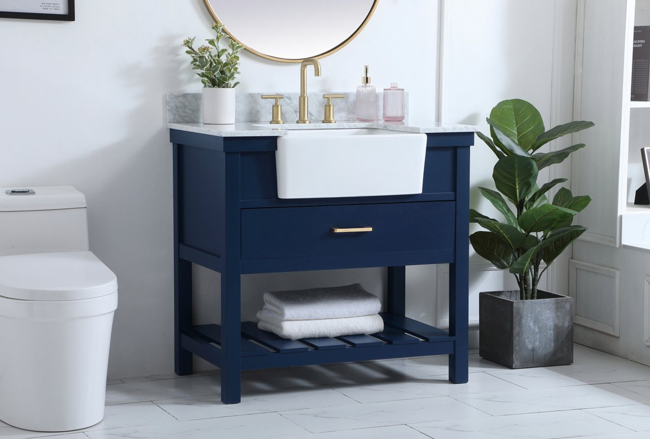 Elegant Decor VF60136BL-BS 36 inch single bathroom vanity in blue with backsplash Elegant Decor VF60136BL-BS 36 inch single bathroom vanity in blue with backsplash