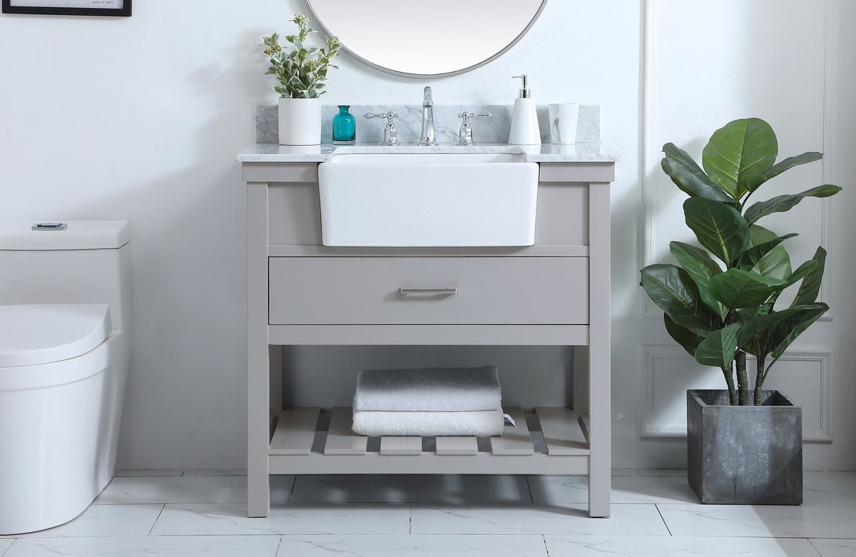 Elegant Decor VF60136GR-BS 36 inch single bathroom vanity in grey with backsplash