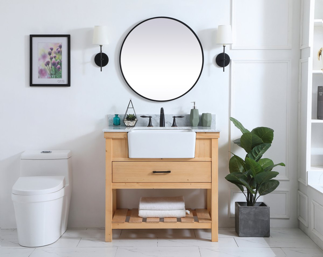 Elegant Decor VF60136NW-BS 36 inch single bathroom vanity in natural wood with backsplash Elegant Decor VF60136NW-BS 36 inch single bathroom vanity in natural wood with backsplash