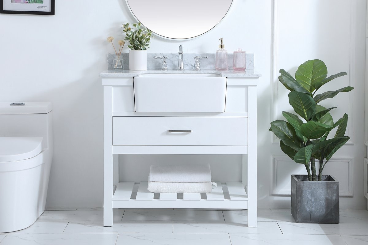 Elegant Decor VF60136WH-BS 36 inch single bathroom vanity in white with backsplash