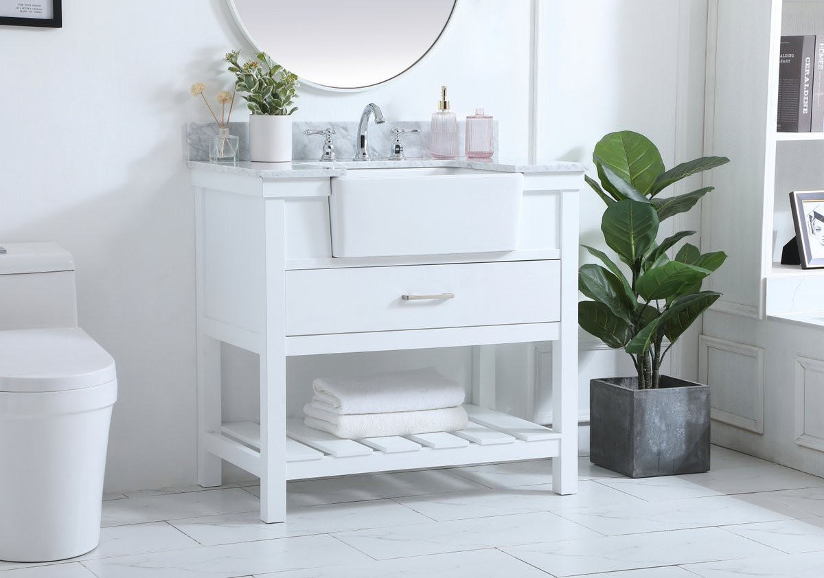 Elegant Decor VF60136WH-BS 36 inch single bathroom vanity in white with backsplash