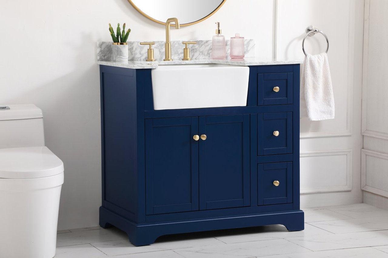 Elegant Decor VF60236BL-BS 36 inch single bathroom vanity in blue with backsplash Elegant Decor VF60236BL-BS 36 inch single bathroom vanity in blue with backsplash