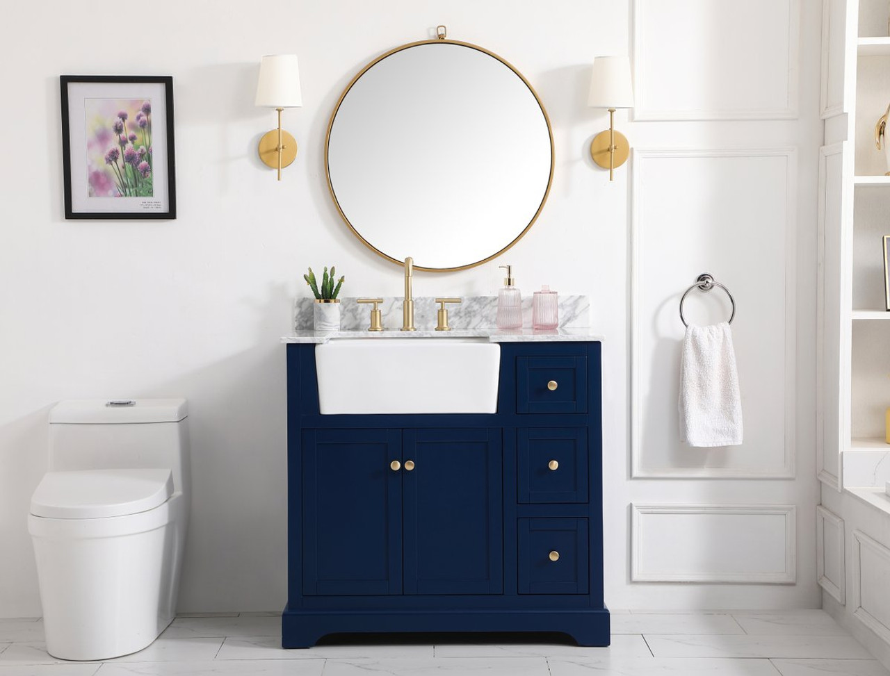 Elegant Decor VF60236BL-BS 36 inch single bathroom vanity in blue with backsplash Elegant Decor VF60236BL-BS 36 inch single bathroom vanity in blue with backsplash