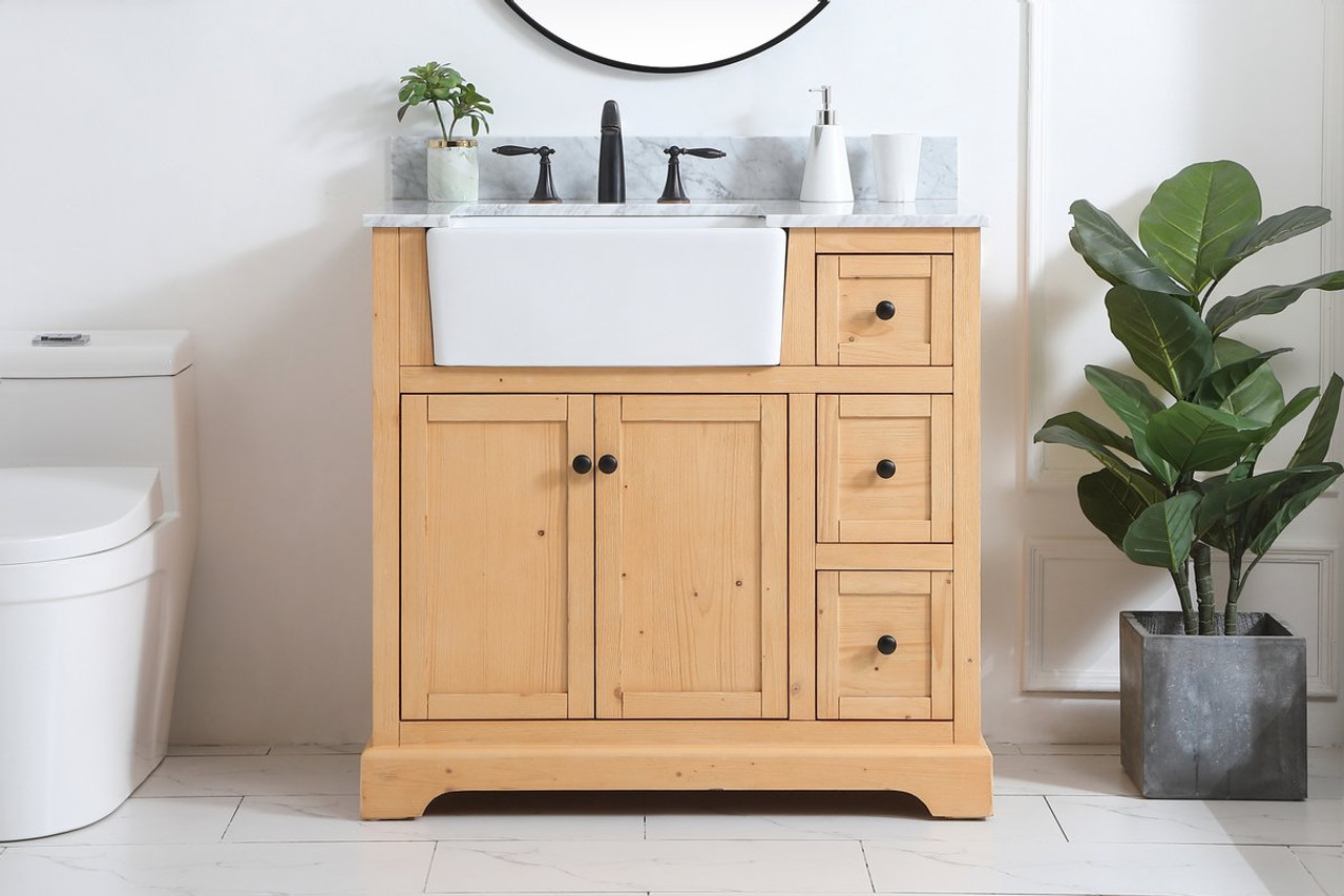 Elegant Decor VF60236NW-BS 36 inch single bathroom vanity in natural wood with backsplash Elegant Decor VF60236NW-BS 36 inch single bathroom vanity in natural wood with backsplash