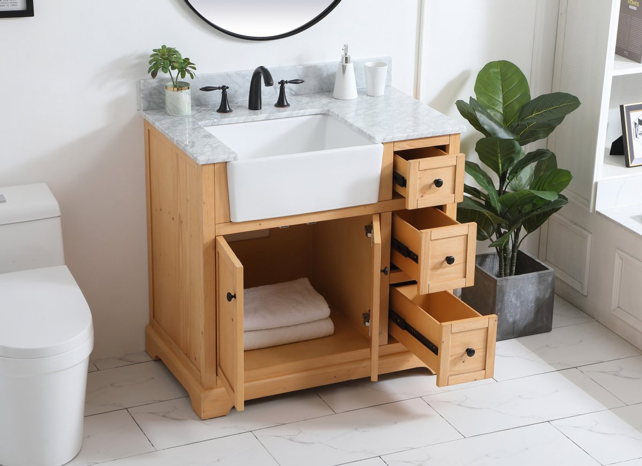 Elegant Decor VF60236NW-BS 36 inch single bathroom vanity in natural wood with backsplash Elegant Decor VF60236NW-BS 36 inch single bathroom vanity in natural wood with backsplash