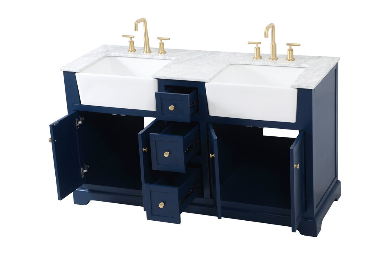 Elegant Decor VF60260DBL 60 inch double bathroom vanity in blue