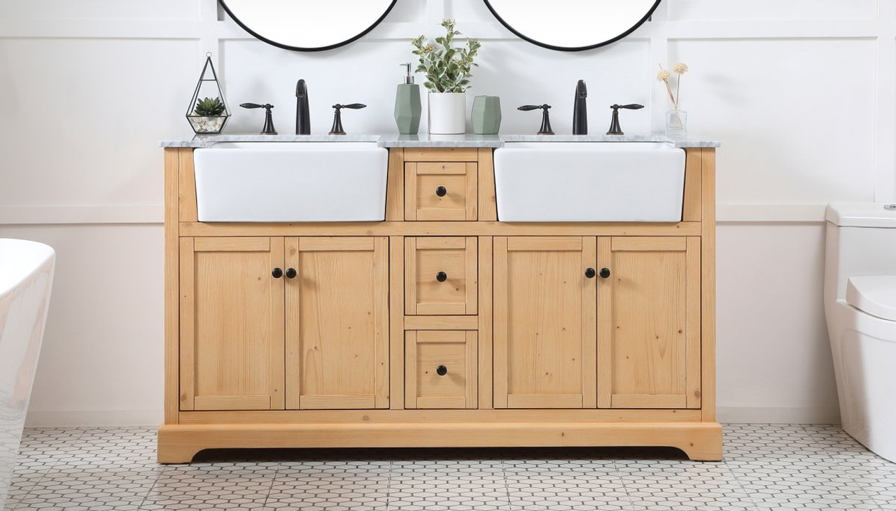 Elegant Decor VF60260DNW 60 inch double bathroom vanity in natural wood