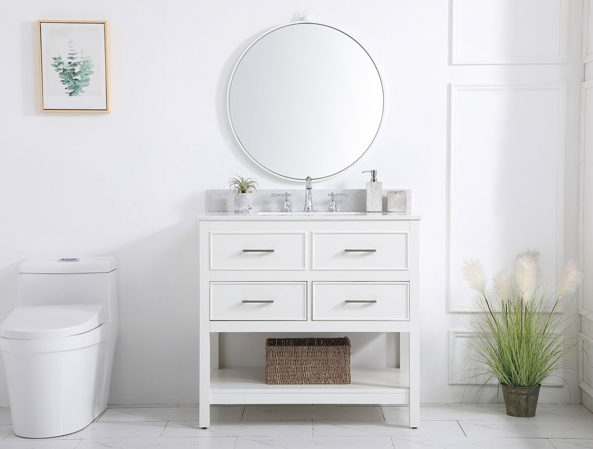 Elegant Decor VF19036WH-BS 36 inch single bathroom vanity in white with backsplash
