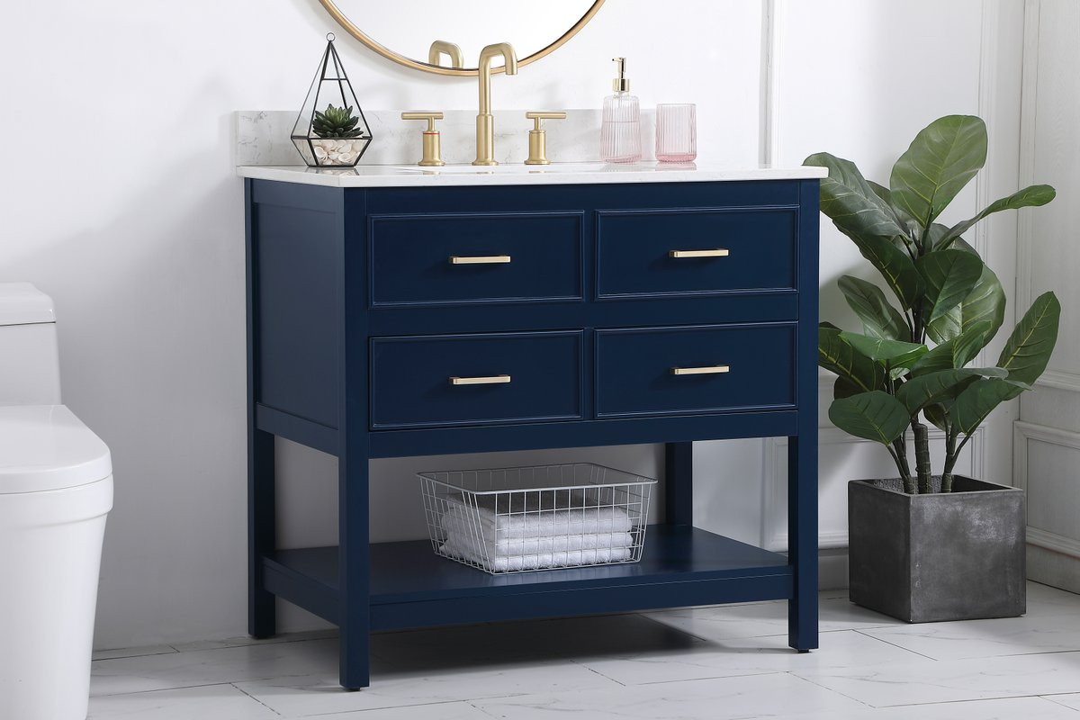 Elegant Decor VF19036BL-BS 36 inch single bathroom vanity in blue with backsplash