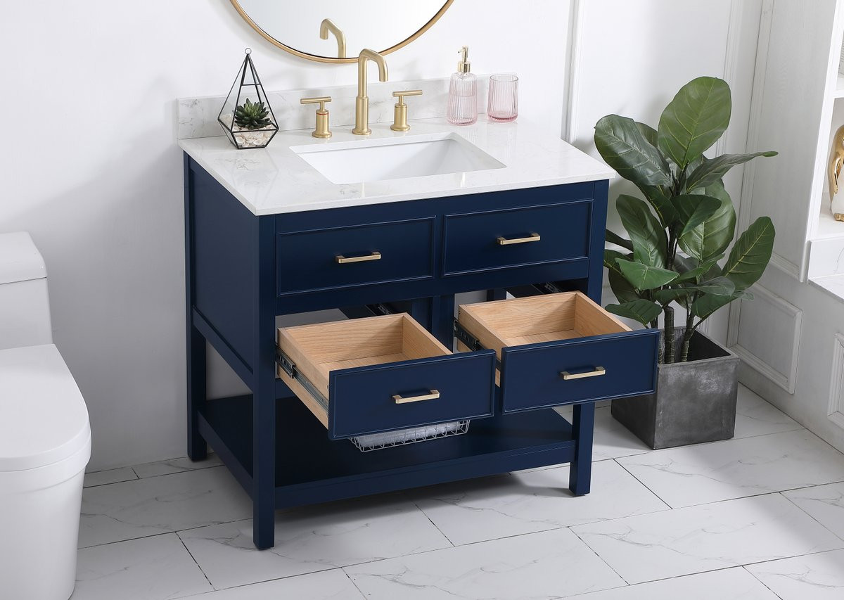 Elegant Decor VF19036BL-BS 36 inch single bathroom vanity in blue with backsplash
