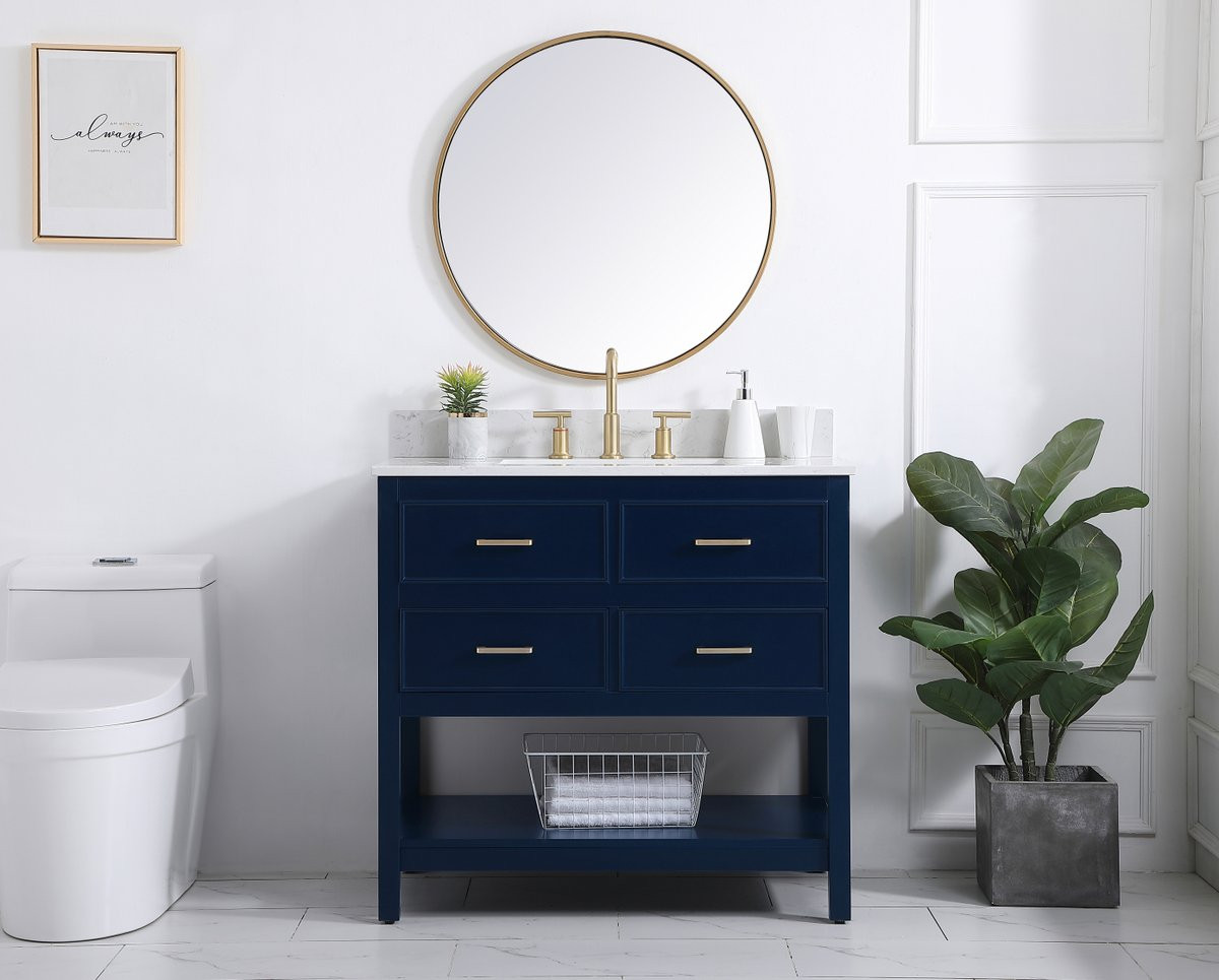 Elegant Decor VF19036BL-BS 36 inch single bathroom vanity in blue with backsplash