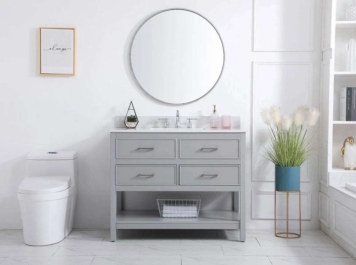 Elegant Decor VF19042GR-BS 42 inch single bathroom vanity in gray with backsplash
