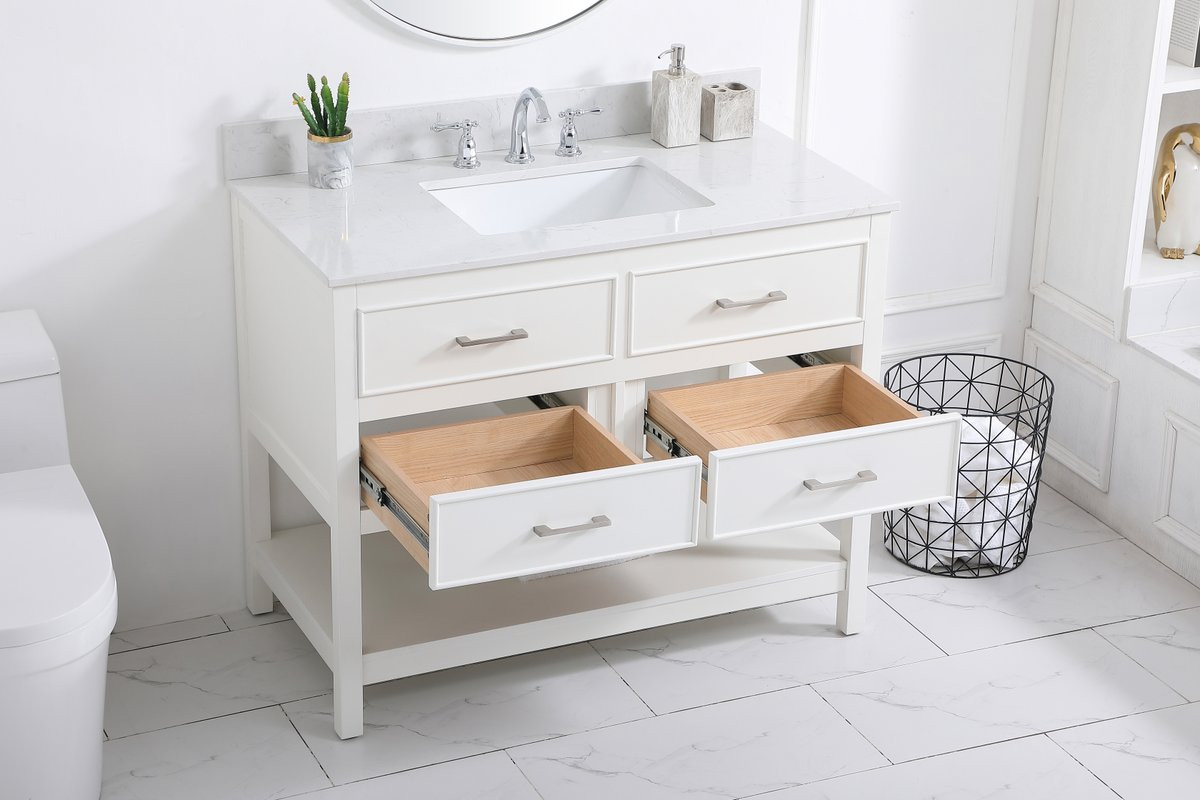 Elegant Decor VF19042WH-BS 42 inch single bathroom vanity in white with backsplash