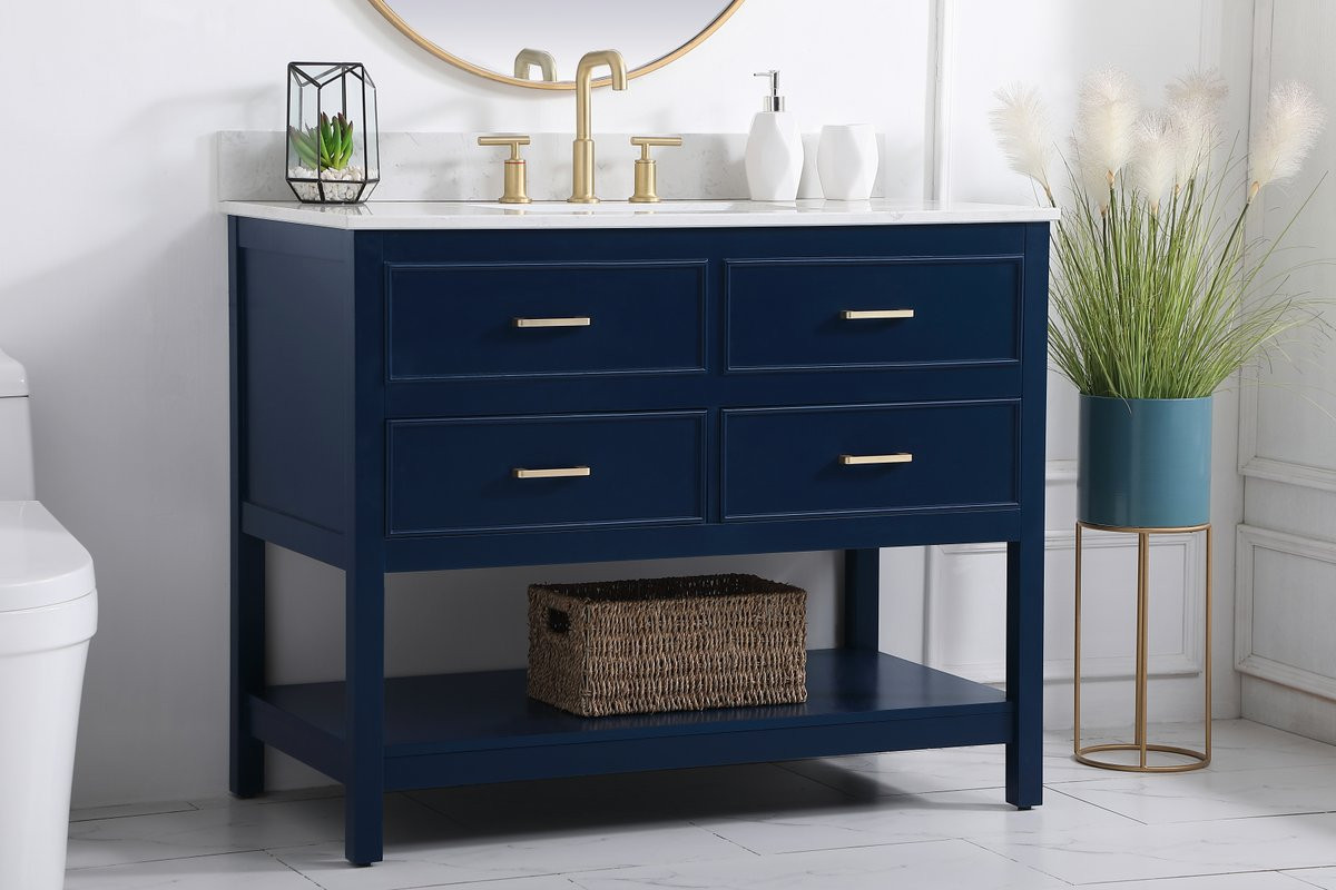 Elegant Decor VF19042BL-BS 42 inch single bathroom vanity in blue with backsplash