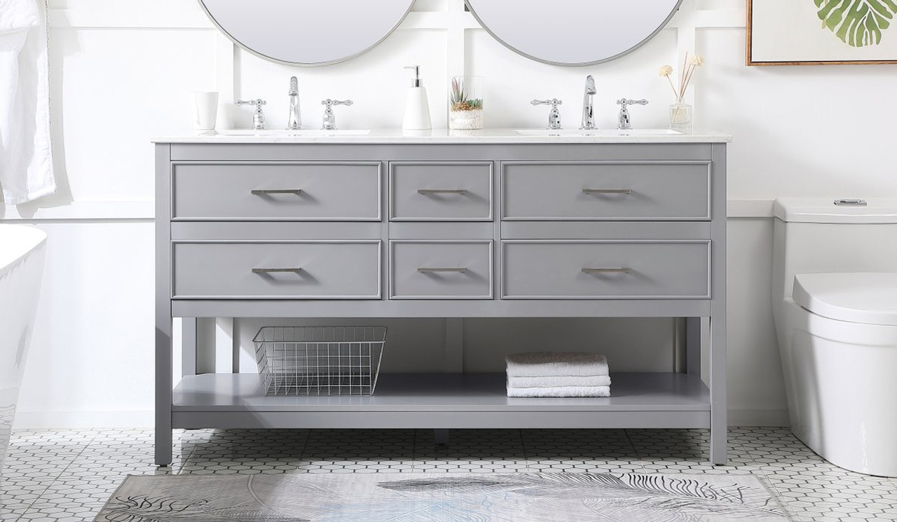 Elegant Decor VF19060DGR 60 inch double bathroom vanity in gray Elegant Decor VF19060DGR 60 inch double bathroom vanity in gray