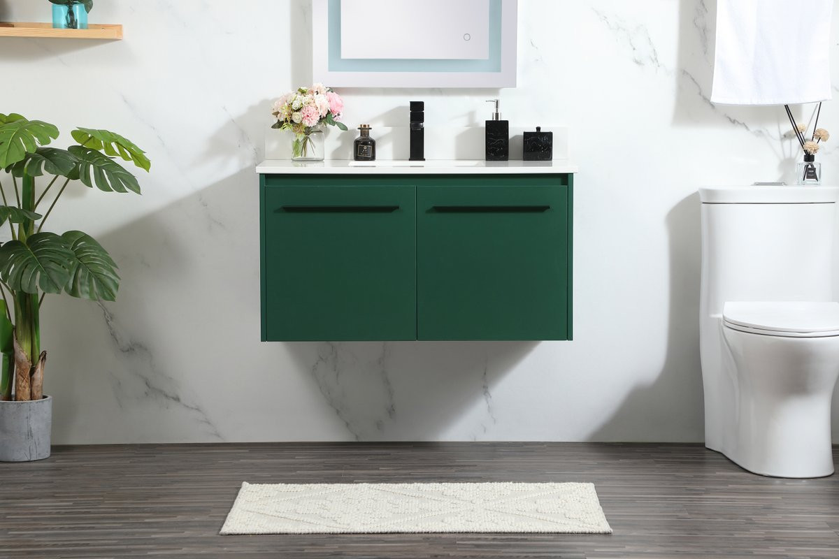 Elegant Decor VF44536MGN-BS 36 inch single bathroom vanity in green with backsplash